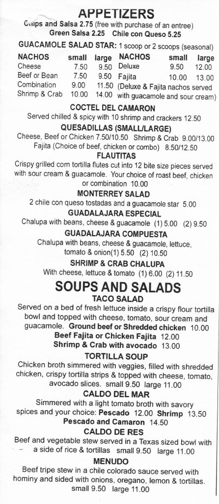 Monterrey Cocina Mexicana - Menu - Midland | Midland Menus