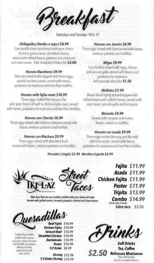 Tkilaz Mexican Restaurant - Menu - Midland | Midland Menus